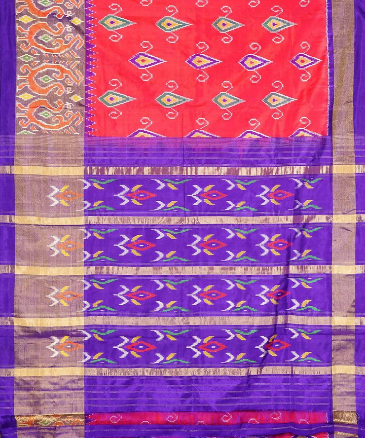 Orange blue handwoven silk pochampally saree