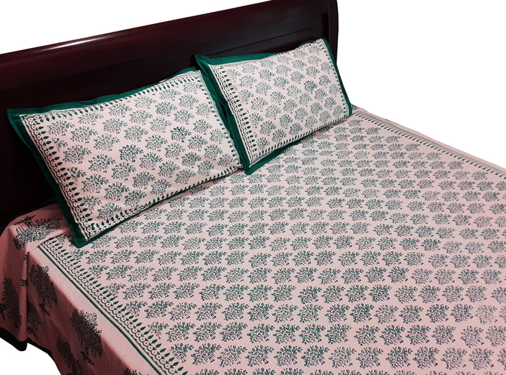 Banyan tree hand block printed cotton bed sheet with pillow cover
