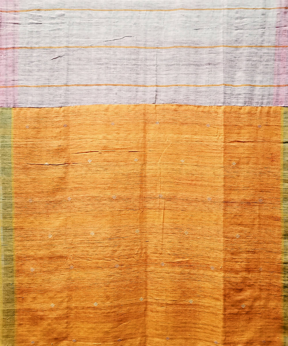 Yellow handwoven extra weft cotton silk saree