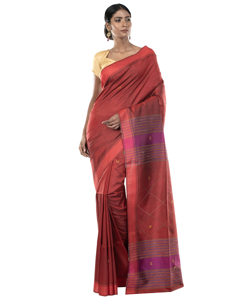 Red maroon handloom katan bengal silk saree