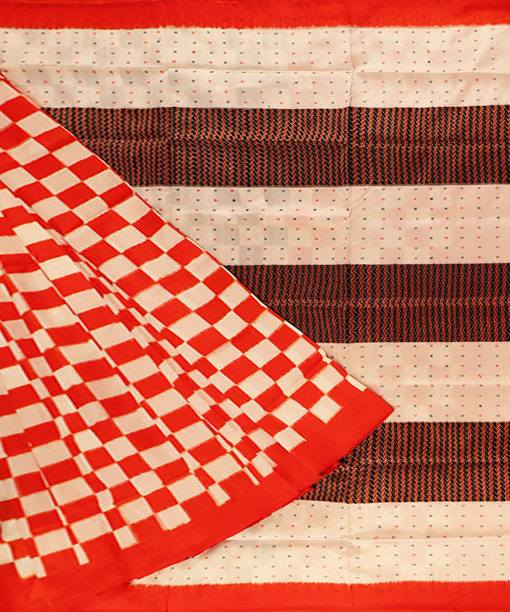 Boyanika red orange handloom silk sambalpuri sari