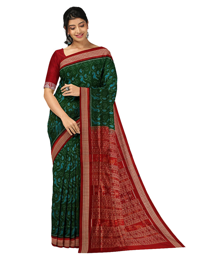 Dark green and maroon handwoven silk sambalpuri saree