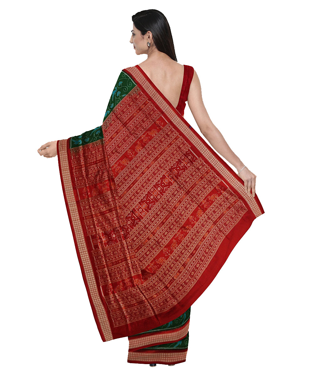 Dark green and maroon handwoven silk sambalpuri saree