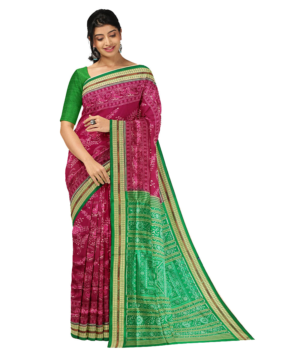 Purple and green handwoven silk sambalpuri saree