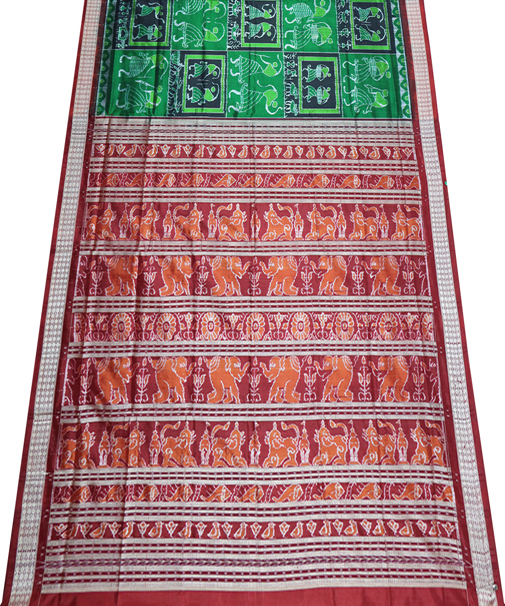 Dark green maroon silk handwoven sambalpuri saree