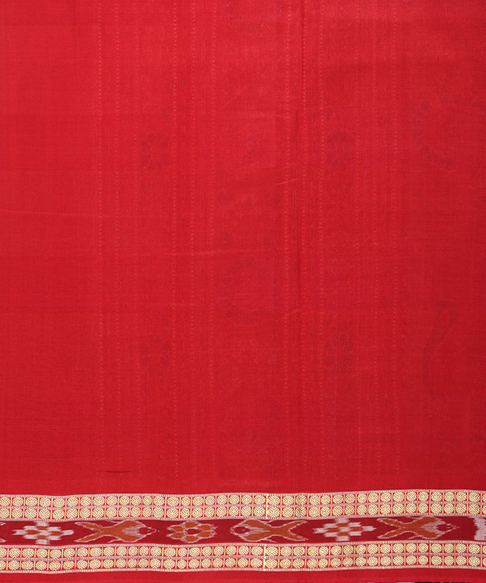 Dark green, brown, red cotton handwoven sambalpuri saree