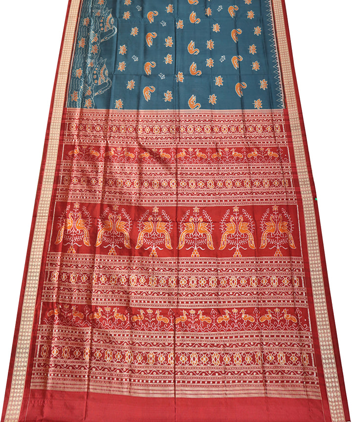 Blue grey and maroon silk handwoven sambalpuri saree