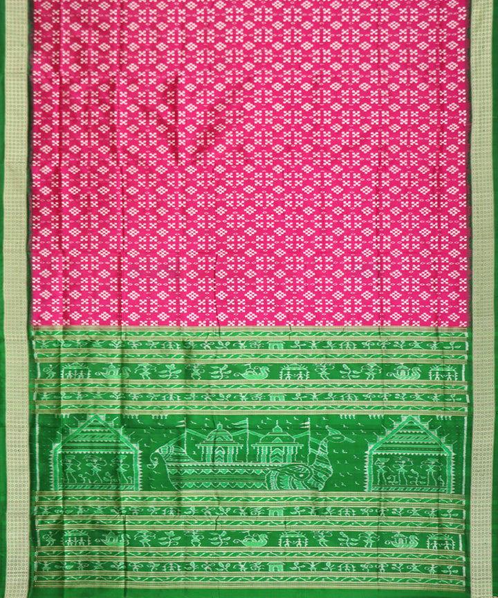 Pink green silk handwoven sambalpuri saree