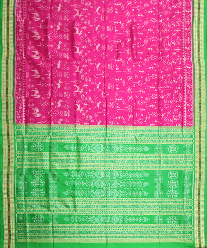 Pink and deep green silk handwoven sambalpuri saree