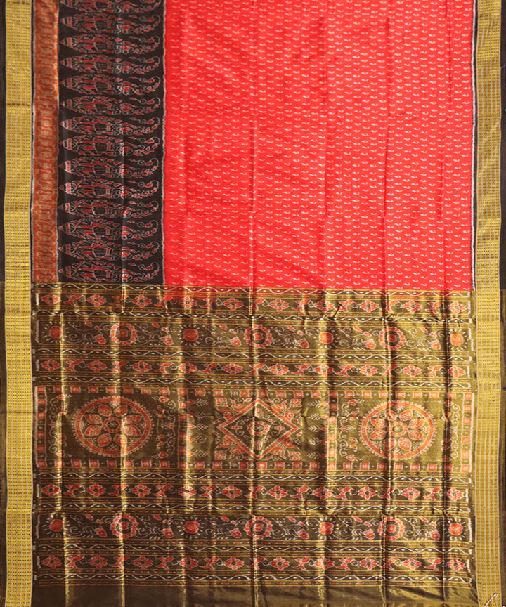 Red black silk handwoven tissue border tissue anchal sambalpuri saree