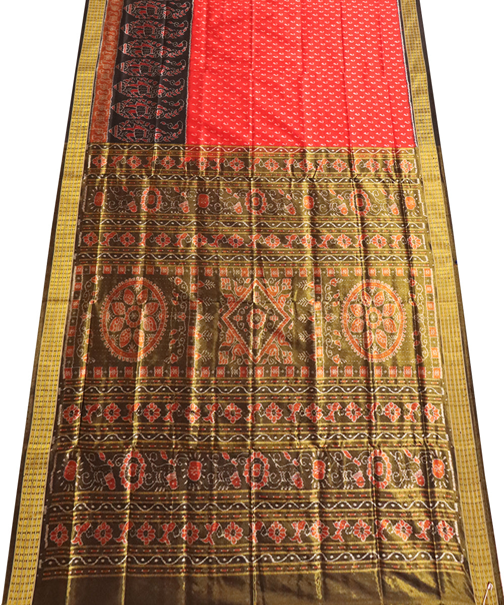 Red black silk handwoven tissue border tissue anchal sambalpuri saree