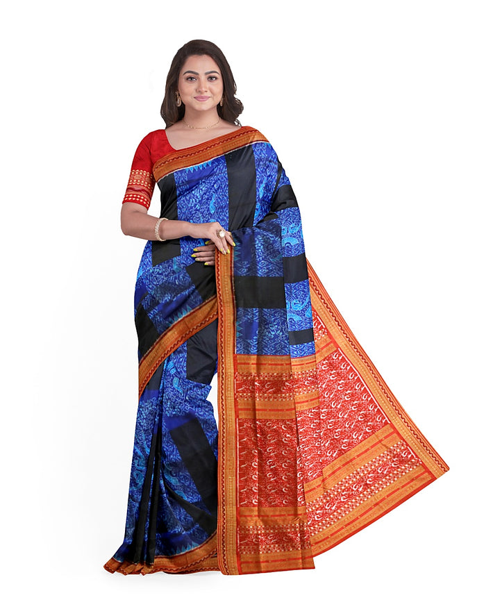 Navy blue ink blue red silk handwoven sambalpuri saree