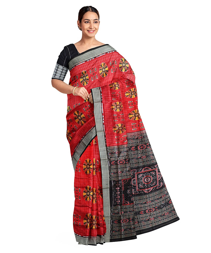 Red black silk handwoven sambalpuri saree