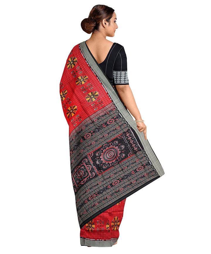 Red black silk handwoven sambalpuri saree