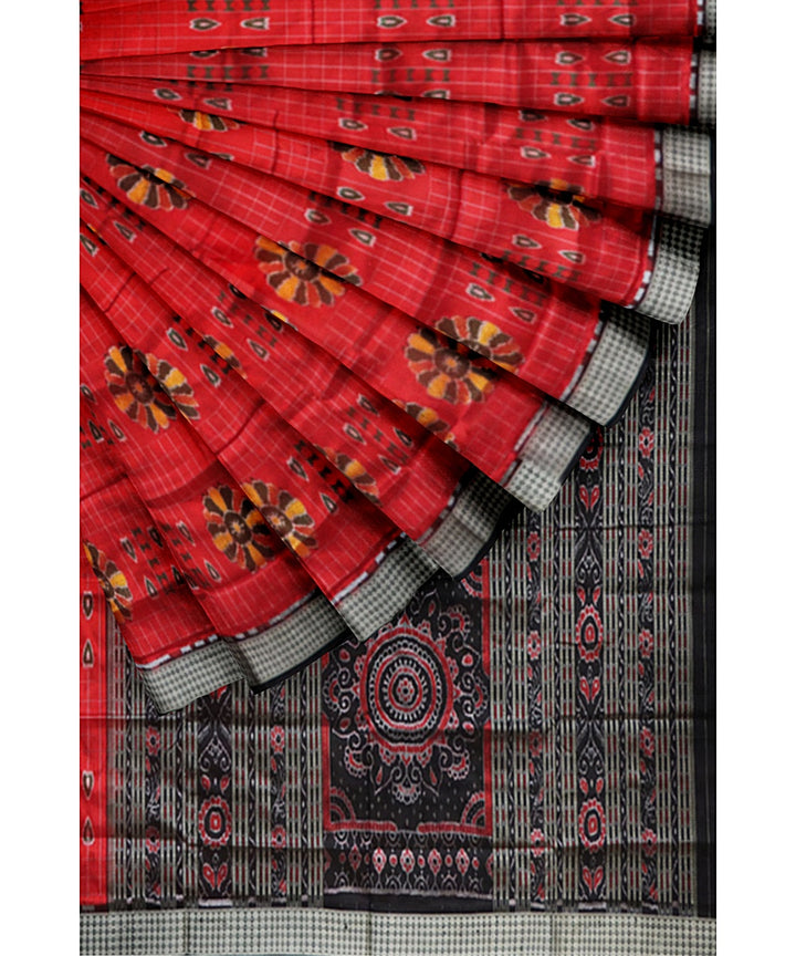 Red black silk handwoven sambalpuri saree