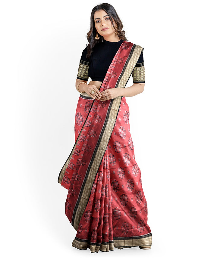 Maroon black silk handwoven sambalpuri saree