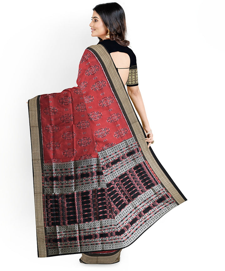 Maroon black silk handwoven sambalpuri saree