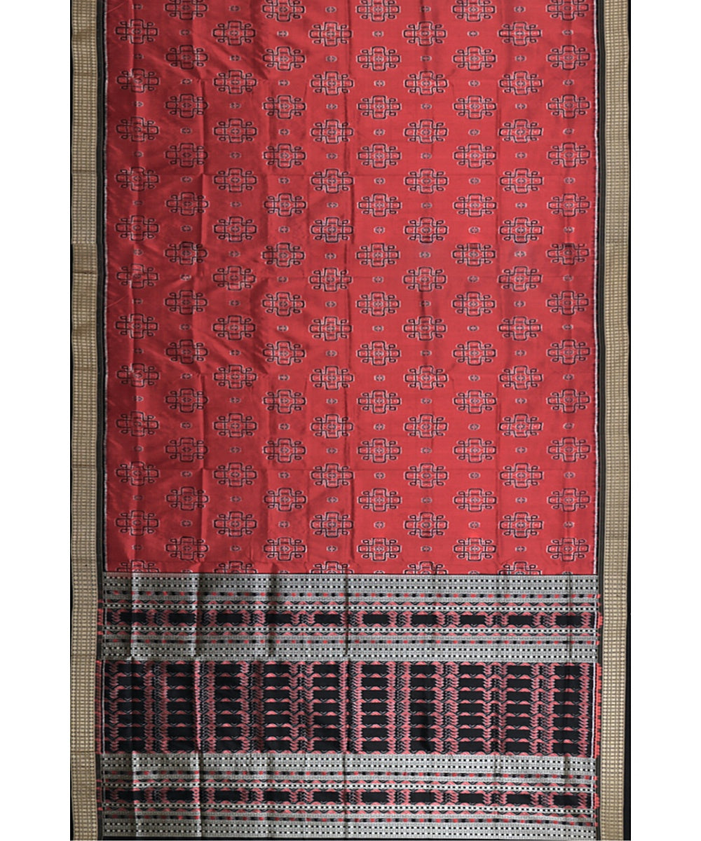 Maroon black silk handwoven sambalpuri saree