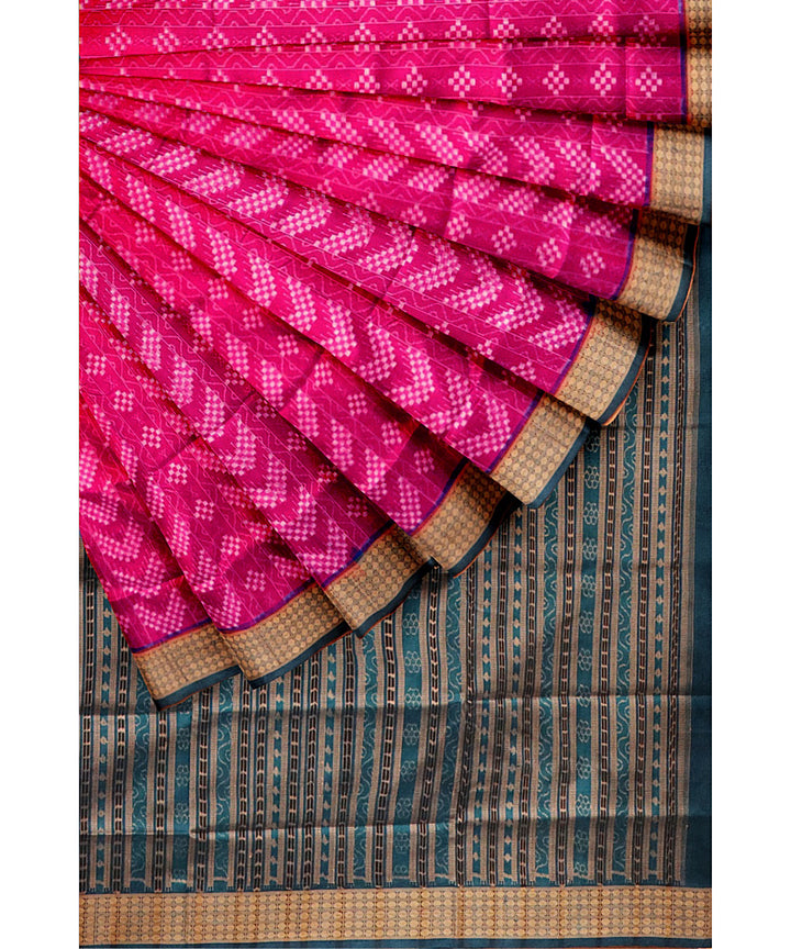 Pink blue silk handwoven sambalpuri saree