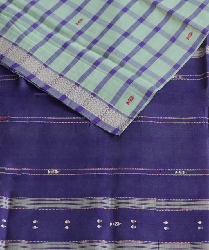 Light green blue checks handwoven cotton rajahmundry saree