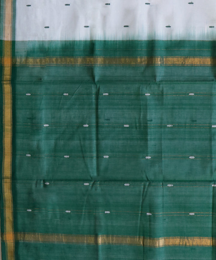 Off white and dark green handwoven cotton rajahmundry saree