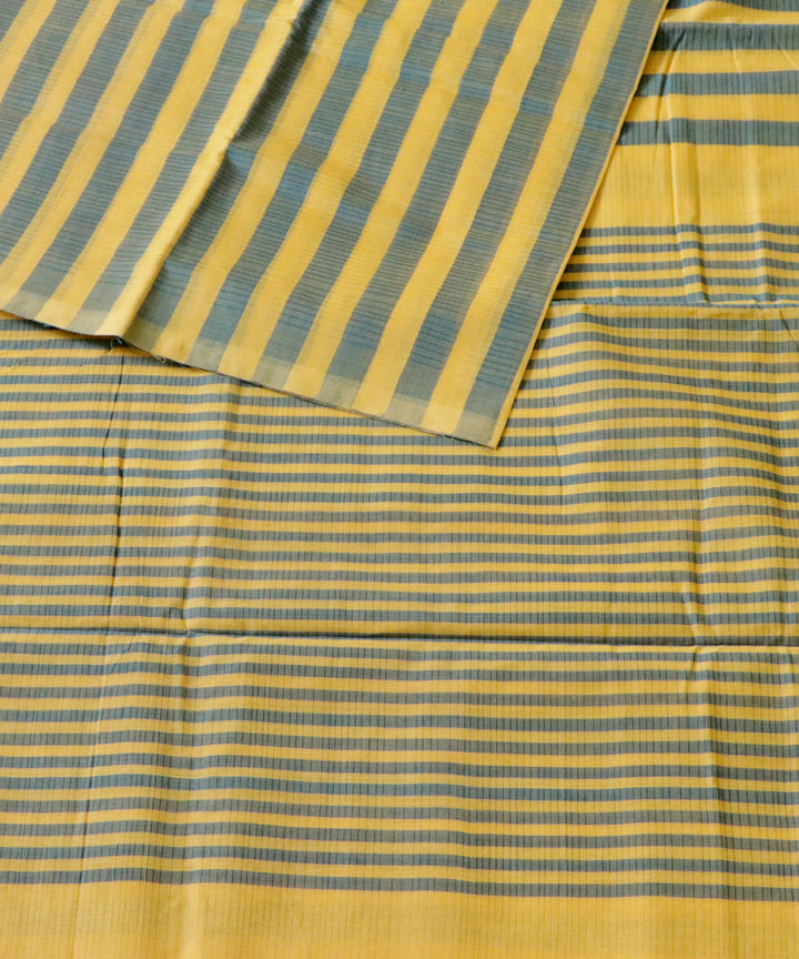 Yellow green stripes handwoven cotton rajahmundry saree