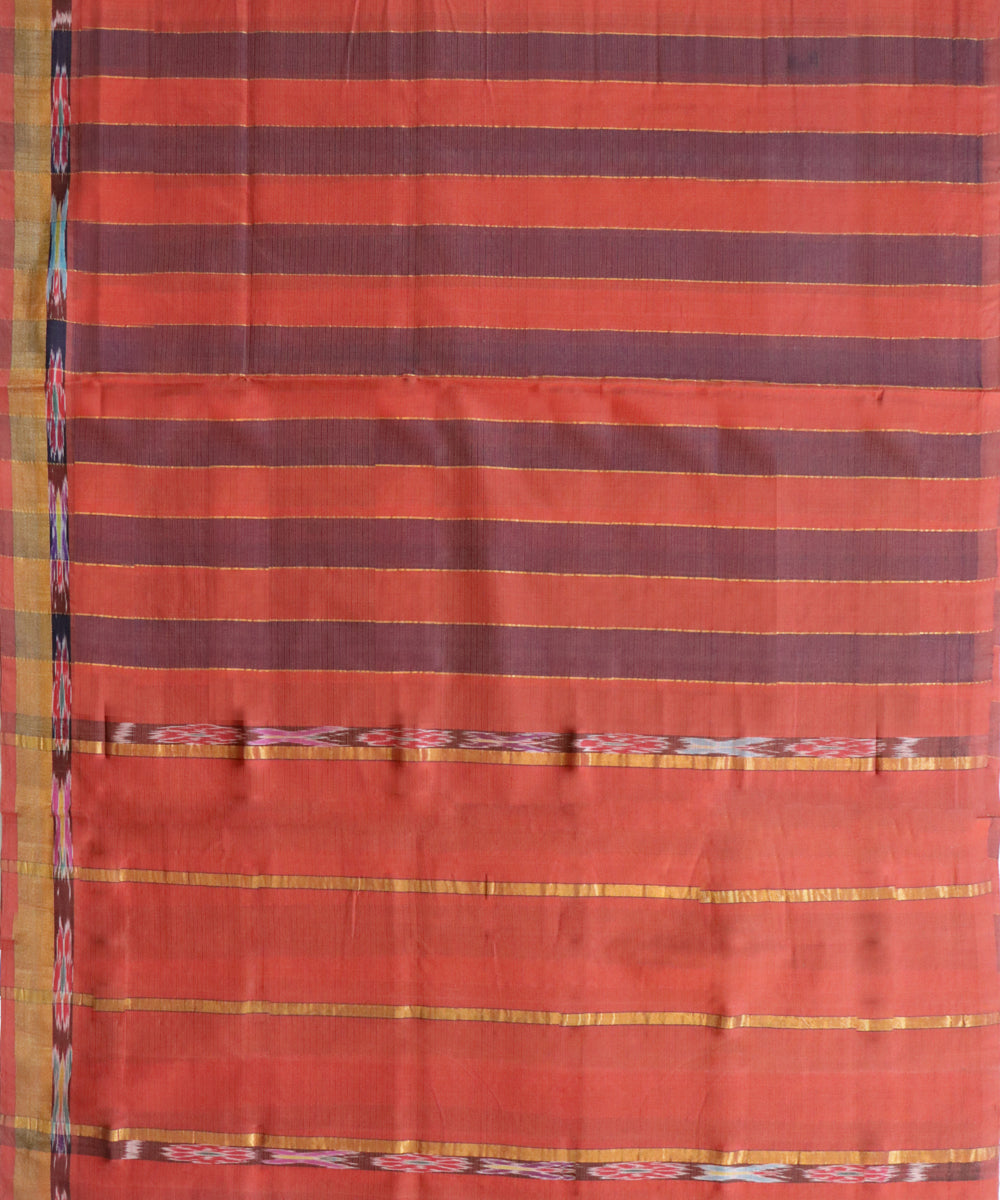 Brown red stripes handwoven cotton rajahmundry saree