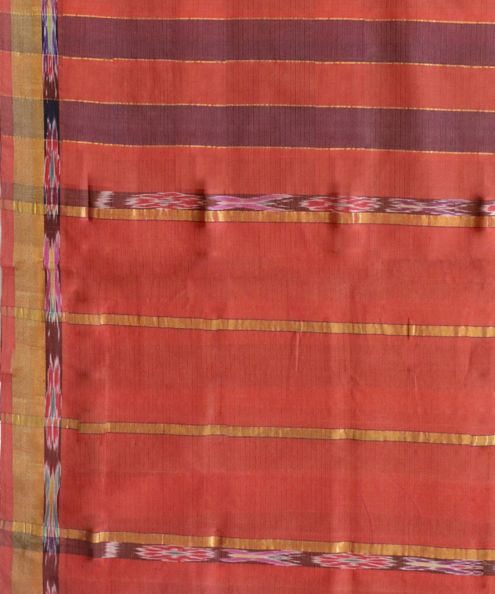 Brown red stripes handwoven cotton rajahmundry saree