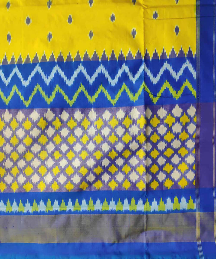 Electric yellow blue handloom silk pochampally ikat saree