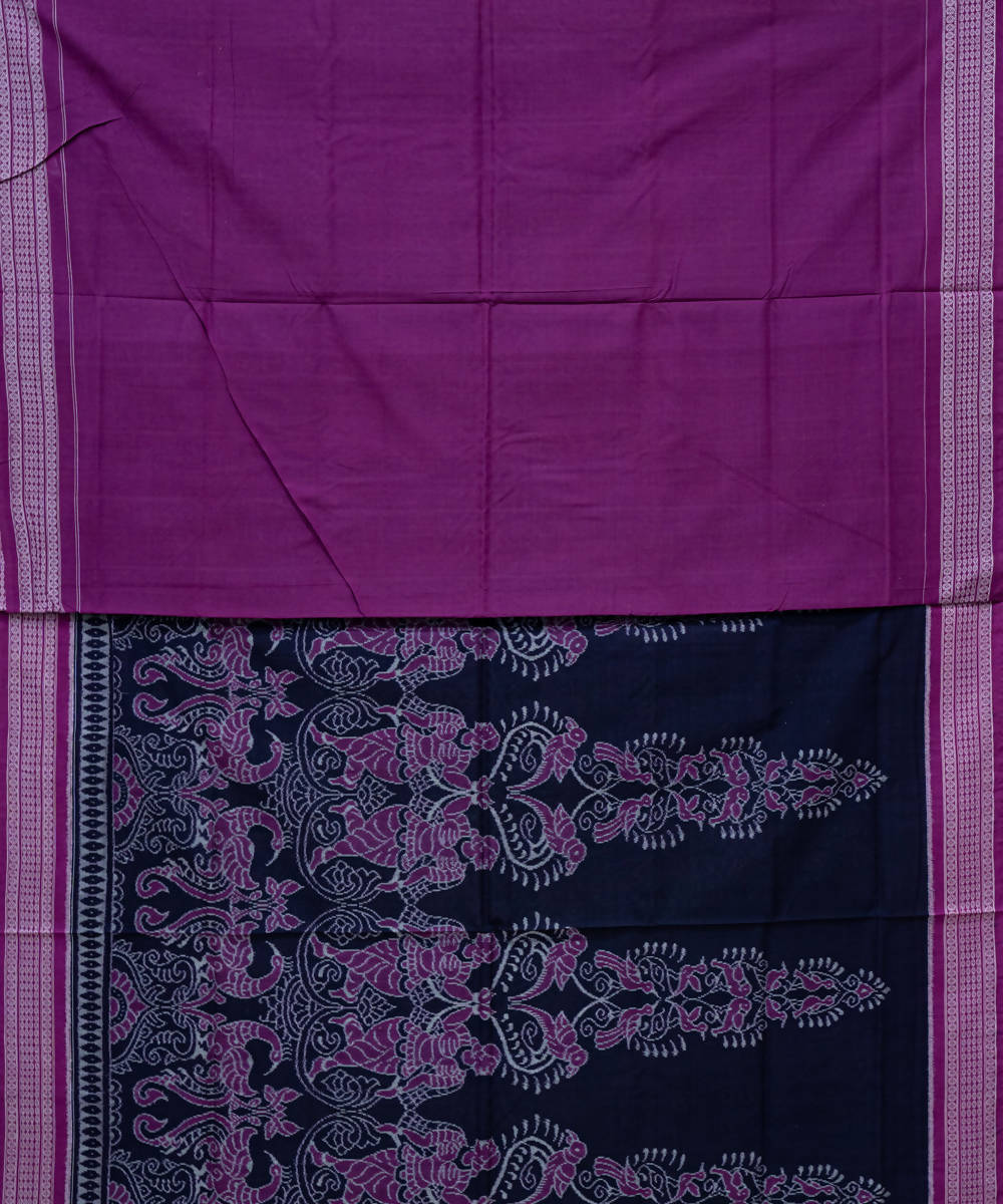 Black and dark magenta handloom cotton sambalpuri saree