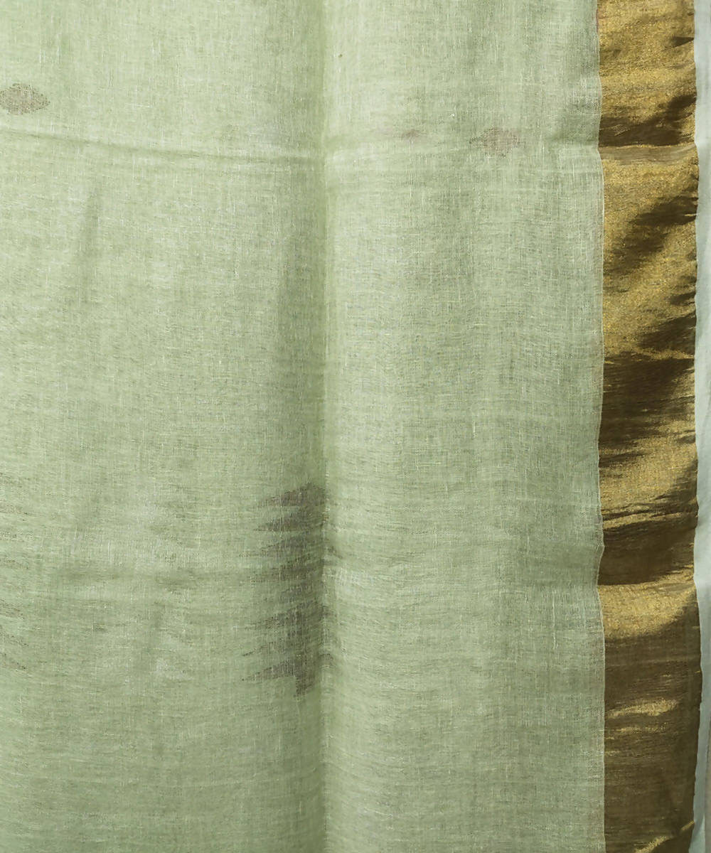 Pale green handloom linen jamdani saree