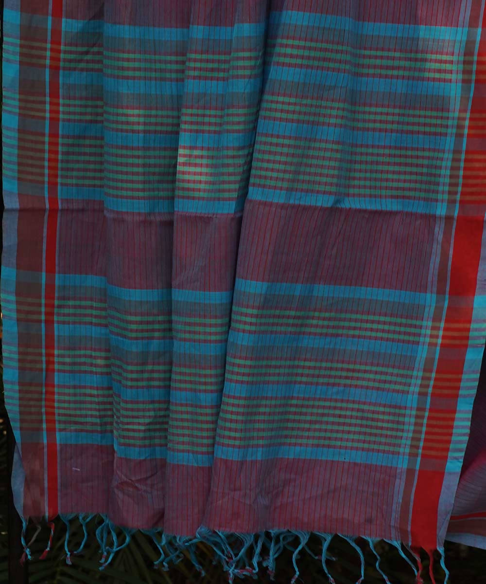 Blue Brown red double shade Cotton Handwoven mangalagiri saree