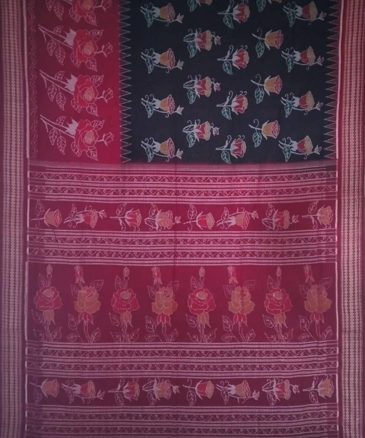 Black bulgarian rose handloom cotton sambalpuri saree