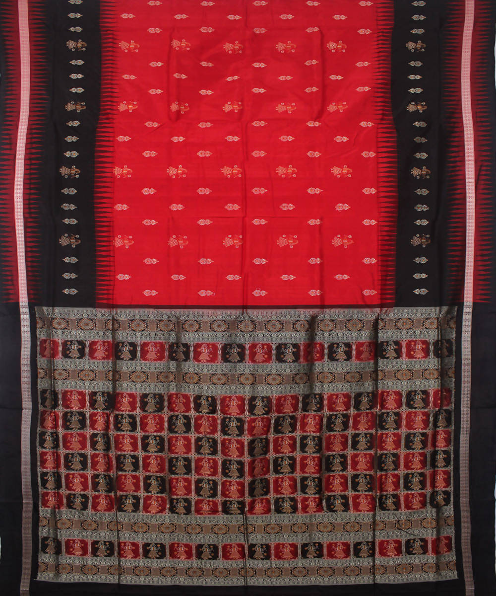 Handloom Bomkai Silk Red Black Saree