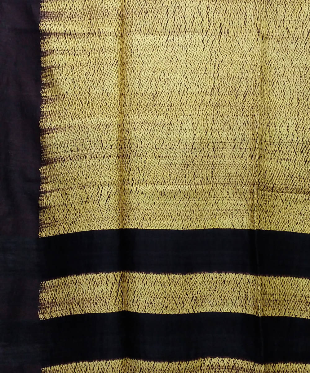 Shibori Hand Print Yellow Matka Silk Saree