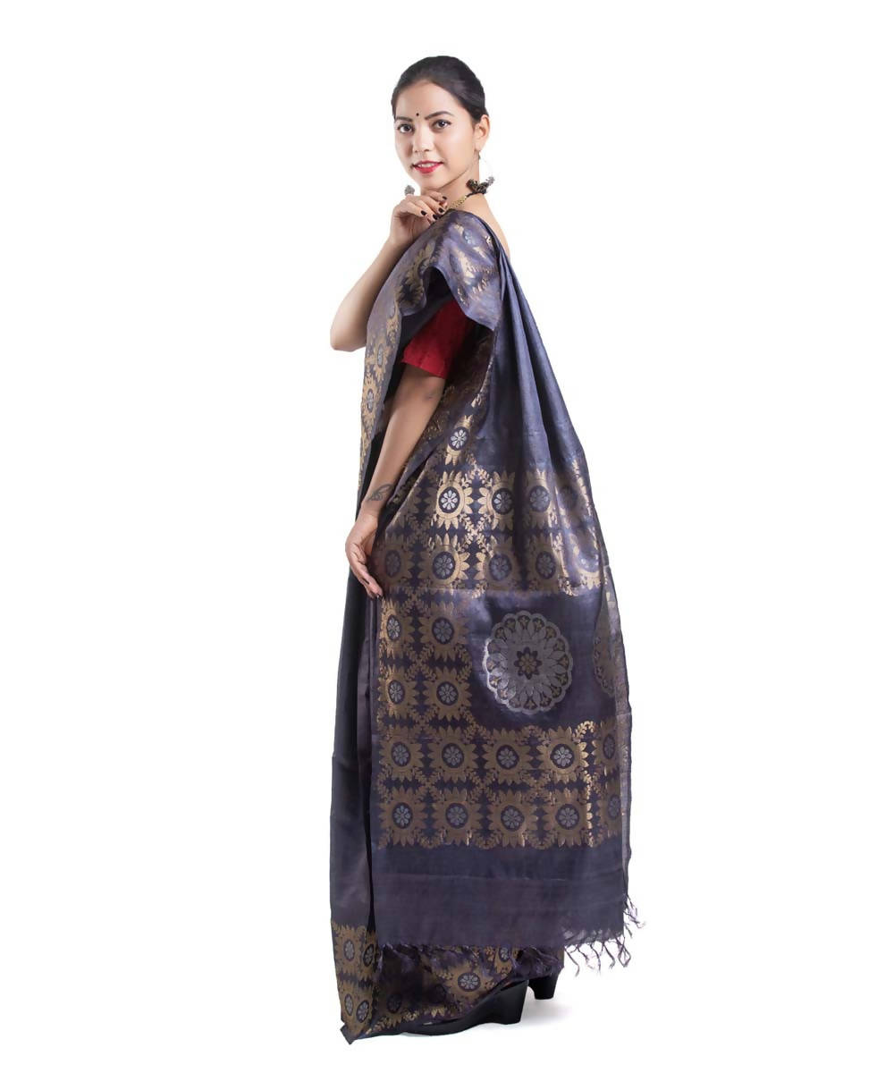 Grey with golden buta handwoven tussar silk saree