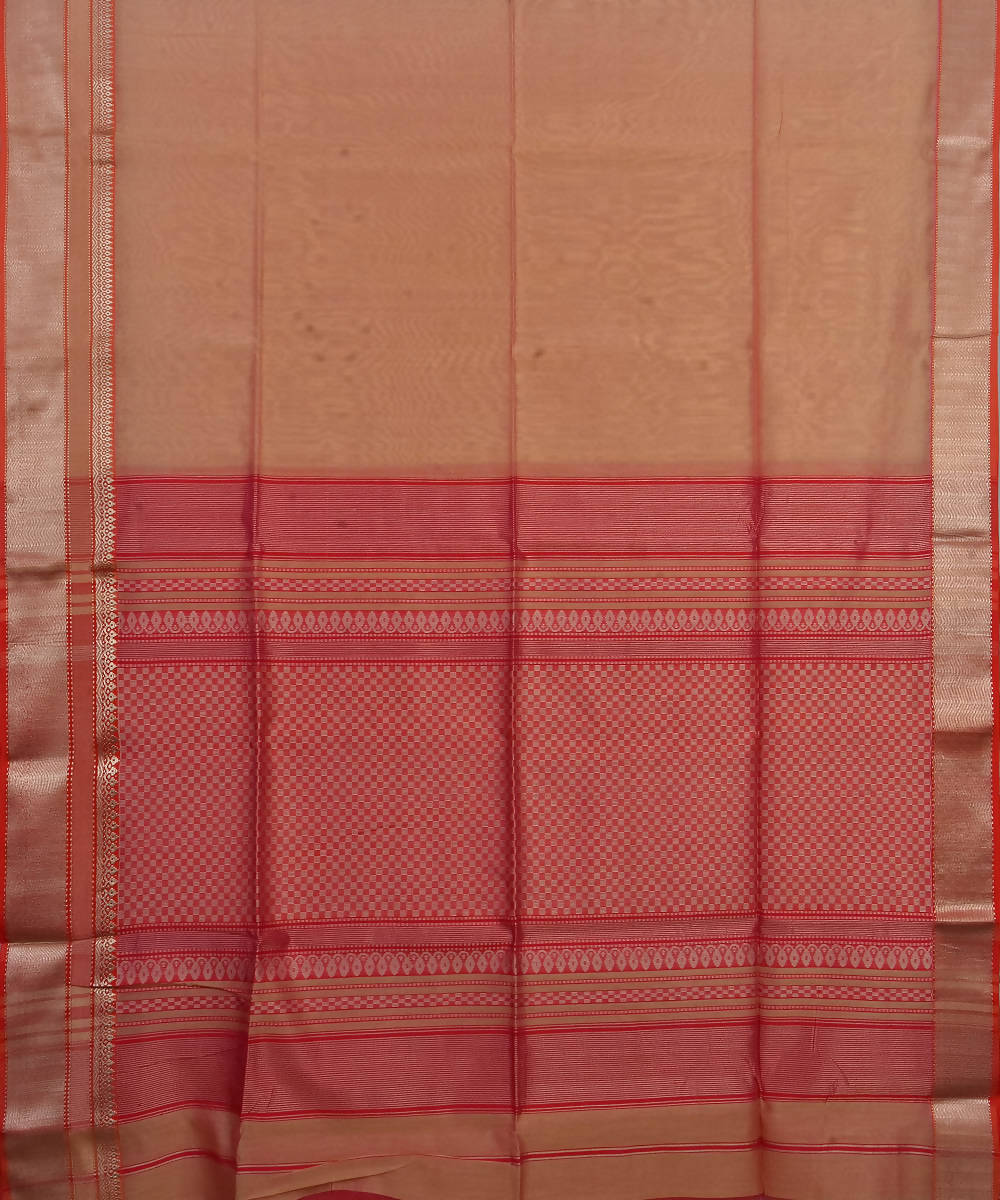 Handloom Peach Maheshwari Cotton Silk Saree