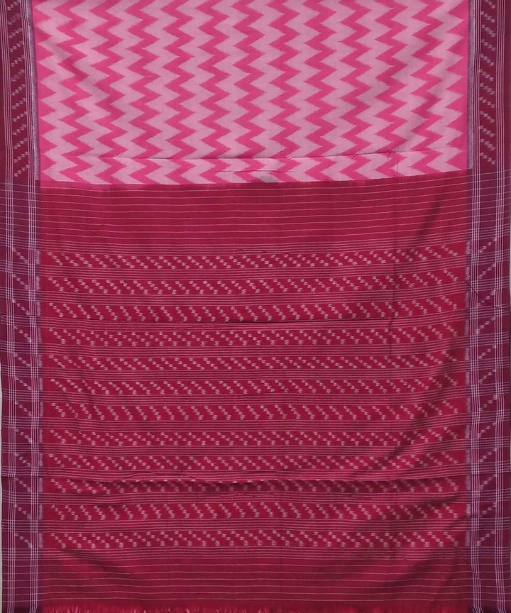 Pink maroon handwoven nuapatana ikat cotton saree