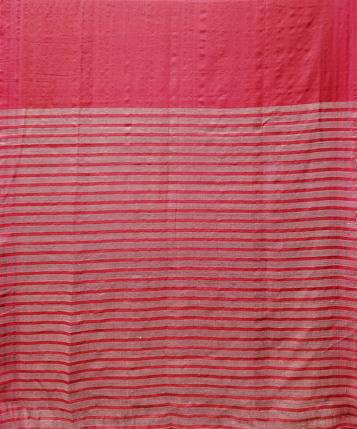 Dark red white handwoven extra weft cotton silk saree