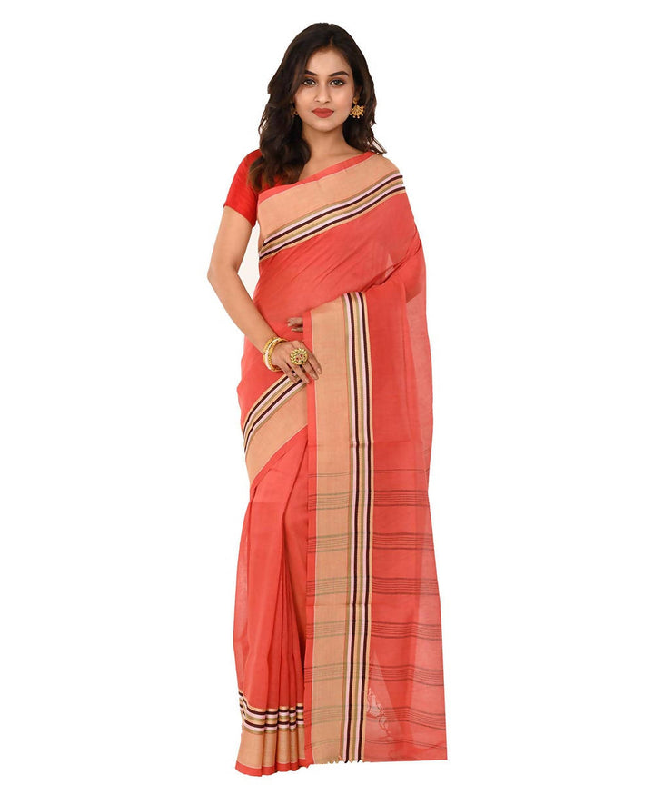 Shantipuri bengal handloom red cotton saree