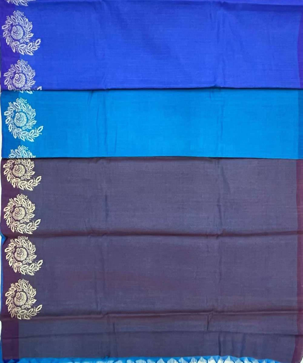 Cobalt blue berry blue handwoven plain tussar silk saree
