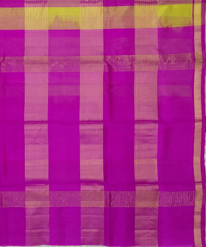 Pink Yellow checks Handwoven Sico Venkatagiri Saree