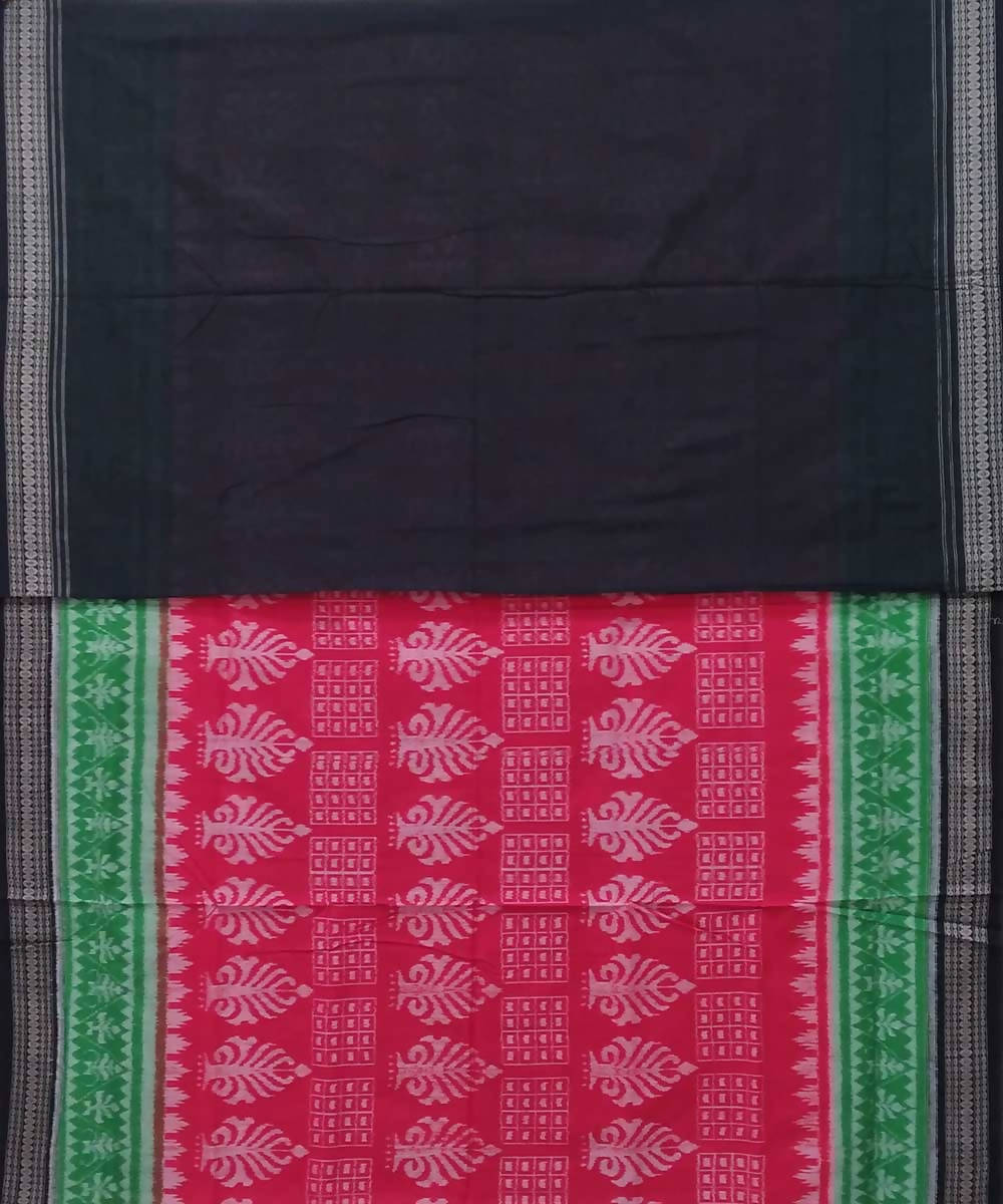 Red green black handwoven sambalpuri ikat cotton saree