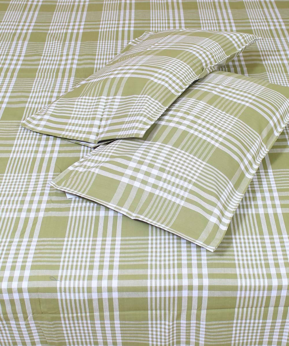 Lemon Green White Checks Double Bed Sheet