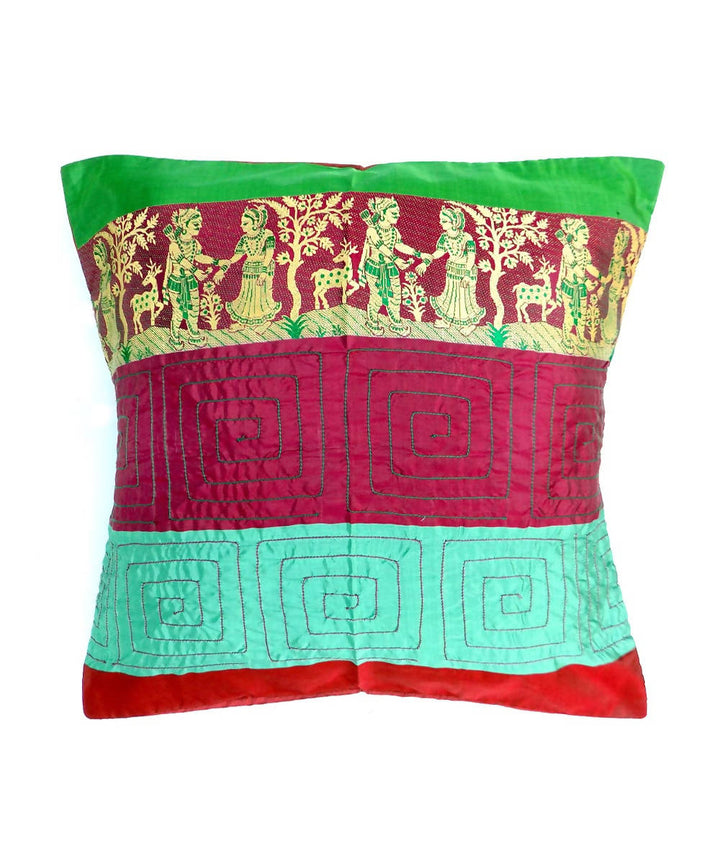 Multicoloured hand embroidery silk cushion cover