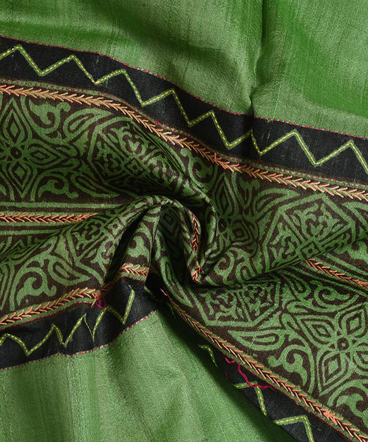 2.5m Green handblock print tussar silk kurta material