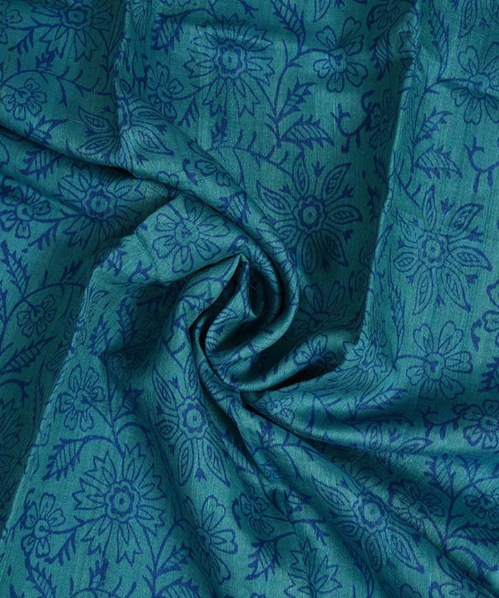 Blue hand block print tussar silk kurta material(2.5m per qty)