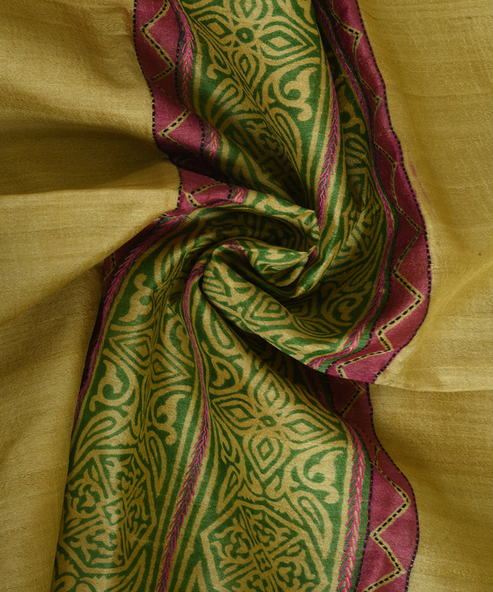 2.5m Yellow handblock print tussar silk kurta material