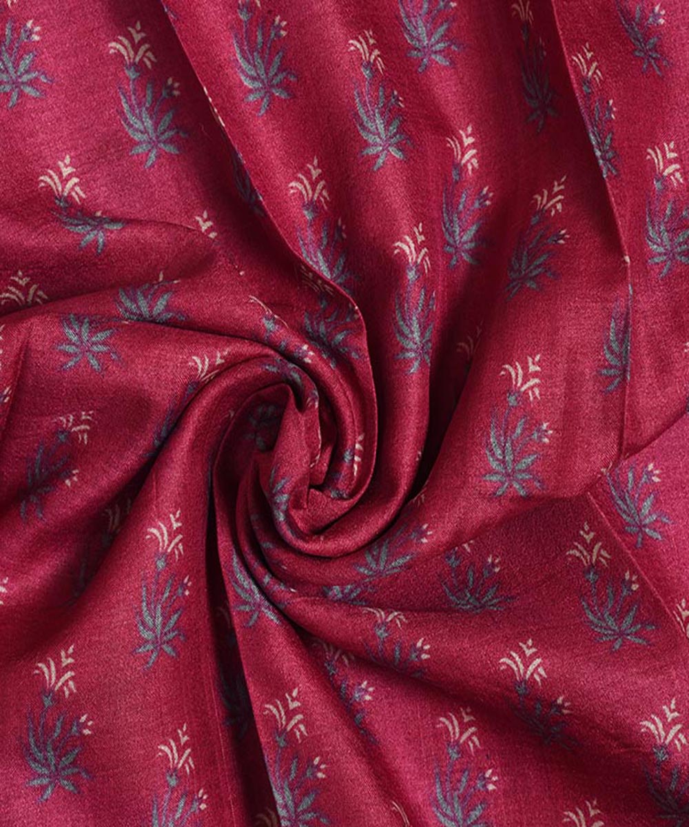 Pink handblock print tussar silk kurta material(2.5m per qty)