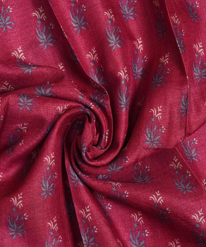 Pink handblock print tussar silk kurta material(2.5m per qty)